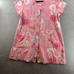 Miss Elaine Relax Womens Floral Pink Short Sleeve Lounge Dress Robe Size Large
